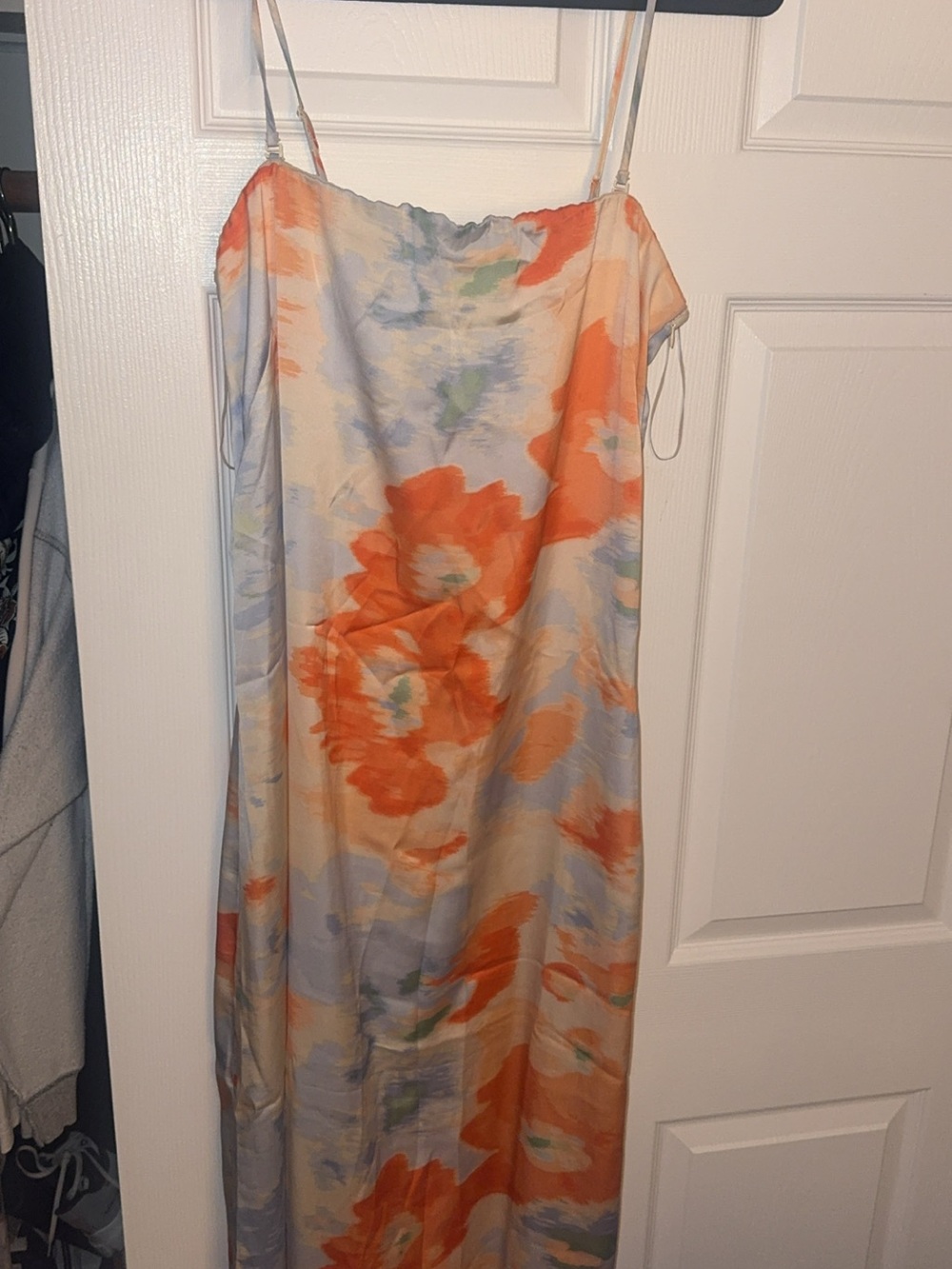 Abercrombie Floral Slip Dress in Orange and Light Blue with removable straps